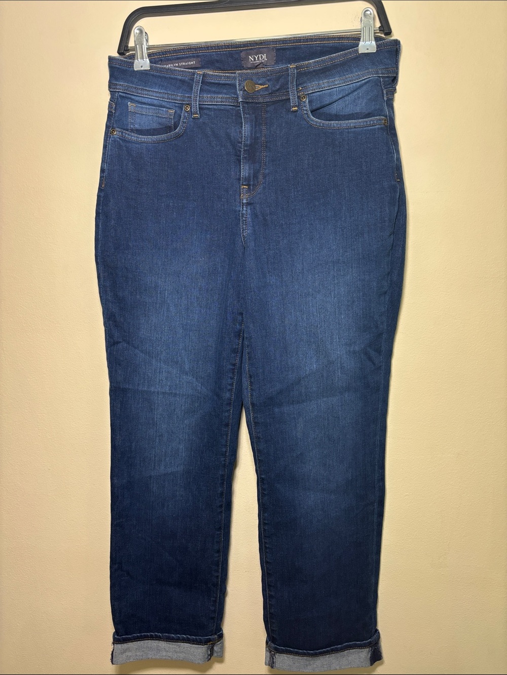NYDJ Deep Blue Roll-Cuff Straight Jeans